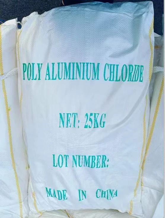 Drinking-water-grade PAC powder in a white 25 kg bag with green English printing