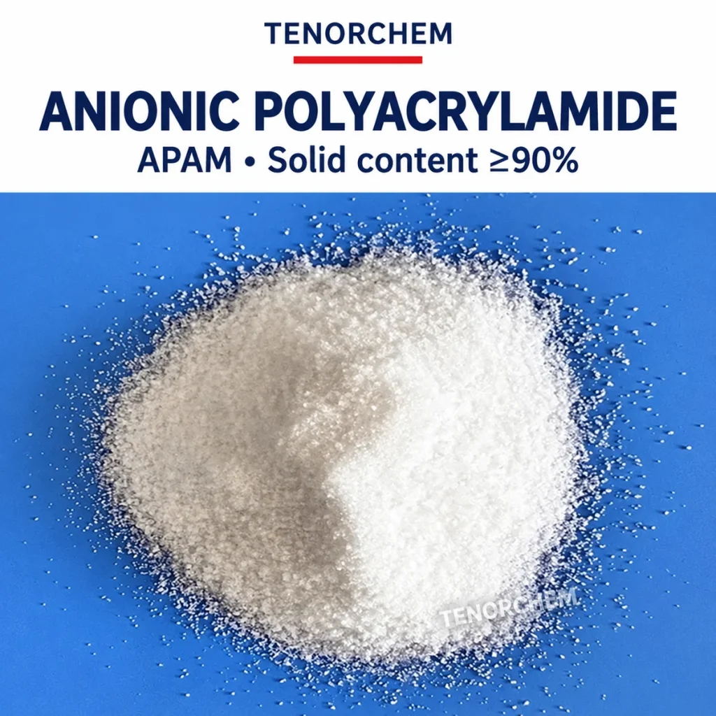 TENORCHEM anionic polyacrylamide APAM product image labelled solid content at least 90%